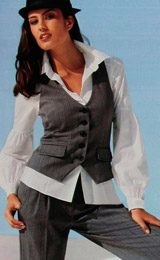 Womens Handmade Formal Striped Vests Feel stylish by sporting these gray formal vests. They have angled V cut bottoms and their body hugging fit creates delicate line silhouettes. Single breasted with a V neck style, these handmade vests display two cute lower pockets with flaps. Order in wrinkle free wool and or cashmere for easy maintenance.