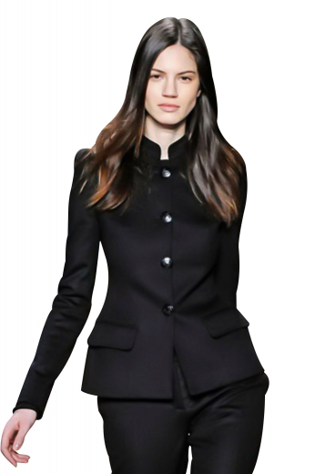 These black, trendy pant suits comprise of semi-formal jackets and full length custom pants. The jackets, ideal for weddings as well as formal events, are super slim with rope shoulders, stand up collar lapels and four front buttons to close. The flare leg custom pants put to view standard belt loops and a zipper fly on the front.