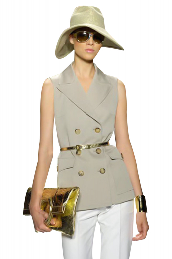 Formal Blazers Handmade For Women With marvellous front dart on the side bust, these super sexy slim blazers are perfect formals for sassy women. Display six contrast front buttons, three to close, wide notch lapels rolled to the first button, and lower patch pockets with buttons and flaps. These sleeveless jackets, squared on the front, are perfect summer jackets.