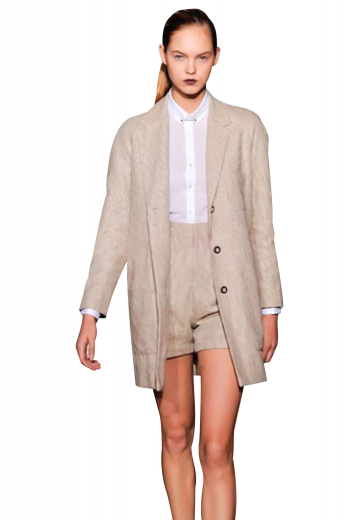 These cream tan jackets are uber cool summer formals with square bottoms. They display three contrast front closure buttons, one upper left square pocket with patch work, two lower patch pockets and low notch lapels, rolled to the first button. Can be custom made with wrinkle resistant and washable fabrics.