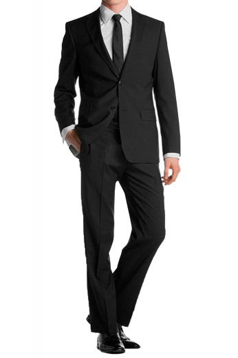 Mens Tailor Made Two Button Suit A tailor-made single breasted two button suit jacket with elegant high notch lapels and a center vent, matched with an elegant high waisted reverse pleat suit pants.