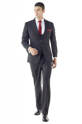With its lightly padded shoulder and fitted jacket, this custom three piece suit embodies the best of updated tailoring. The two button looker features Athletic cut, flap pockets, notch lapel, sous bras with flat front trousers accompanying U-neck four button waistcoat.  