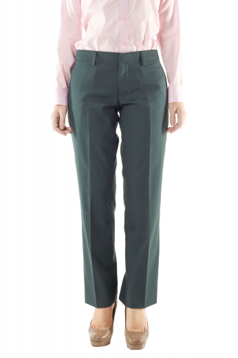 Snug fit dark green pants with front slash pockets and a front zipper fly accompanied with buttons on the waistband for closure. Can be worn with custom vests, suit blazers and shirts for a casual office look. Handmade with wool and or cashmere, these sexy pants can also be made wrinkle free.