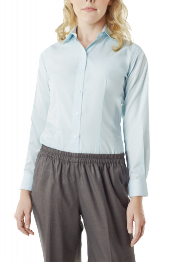 Womens Bespoke Light Blue Cotton Shirts For Work These light blue cotton shirts look bewitching with slim fit custom denims and elastic waistband pants. Sport Ainsley collar and rounded barrel cuffs. Can be custom made with wrinkle free cotton.