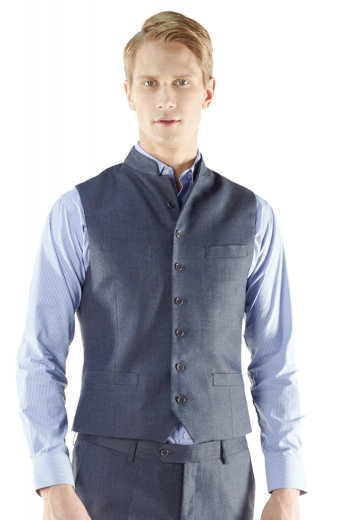 Inspired by traditional Indian style, this tailor made mandarin collar waistcoat is just about any occasion. The versatile 7-button custom made vest features top welt pockets, high neck, handmade high armholes and made to measure 2 lower pockets.