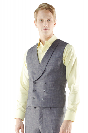 Made To Measure Shawl Collar Mens Waistcoat This handsome 6-button custom tailored waistcoat is perfect for adding some refined flair to any look. Cut with elegant slim fit, this double-breasted made to order vest features handmade welt pockets, bespoke standard cloth back, medium gorge and a shawl lapel.