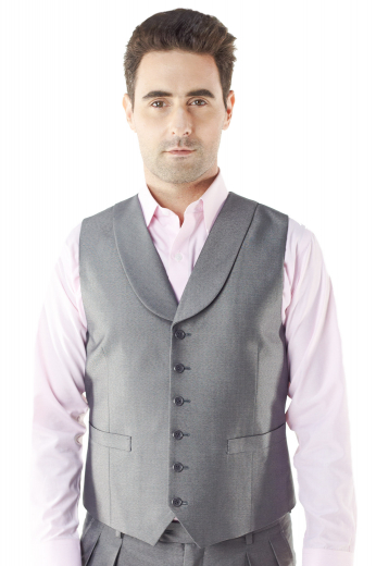 Bespoke Shawl Collar Grey Mens Waistcoat As refined as it is easygoing, this 6-button made to measure waistcoat is all you'll need to liven up any seasonal look. This custom tailored single-breasted layering piece features details like shawl collar, handmade welted pocket, cloth back with adjustable buckle and high gorge.