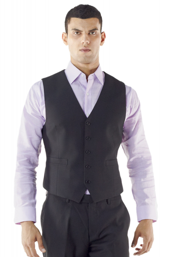 Bespoke Five Button Mens Black Waistcoat This handsomely tailored single-breasted classic waistcoat is perfect for giving any look some energy. This 5-button custom made men’s vest features bespoke lower welted pockets, high gorge, no breast pocket and tailor made v-neck.