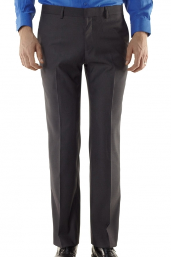 Bespoke Flat Front Charcoal Mens Trousers Custom Made Men's Black Pants and Trousers in wrinkle free machine washable wool blend featuring flat front pleat design, four pockets including two classic back pockets and two front slash pockets. This pair of smart yet bespoke formal pants easily flirt with elegance and gives a comfortable standard fit.