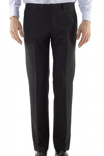In a classically elegant black is this luxury Italian wool and cashmere men’s suit pants with a made to measure standard fit cut, a custom tailored classic two-point button closure, four pockets including two back pockets, zipper fly and two bespoke elegant front slash pockets. This pair of low waist pants is a staple must-have for any man.