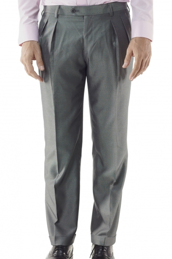 Bespoke Forward Pleat Mens Trousers Step out with class in this custom made pair of men's wool and silk blend suit pants with a made to measure slim fit and a traditional inverted pleat style. These pants also have flattering tone on tone subtle window pane design, standard hand sewn cuff hems, bespoke front slash pockets and tailored standard belt loops.