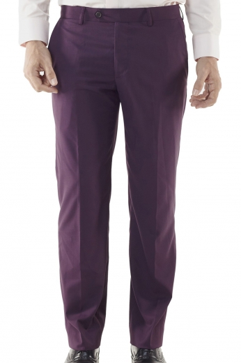 Bespoke Slim Fit Mens Purple Trousers A bespoke pair of men's made to measure slim fit pants in a gorgeous eggplant coloration. This pair of hand tailored men's pants is are made from a blend of luxury cashmere and Italian wool so soft you might never want to take them off. The pants with their flat front design are great for formal office wear.