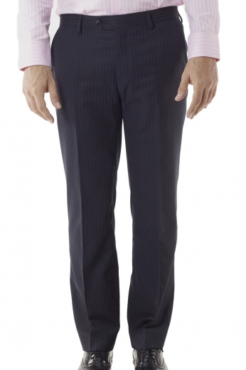 These are a great pair pants to invest in, these soft to the touch and highly breathable men's made to measure suits pants in a flattering black and lavender pinstripe design. These pants have great features and are highly fashionable, plust they are great for office wear.