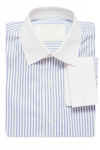 Mens Bespoke White Collar Dress Shirt Upgrade your style with this made to measure classic slim fit no pocket men's dress shirt with a handmade elegant white Ainsley collar, a plain front and a bespoke white French cuffs.