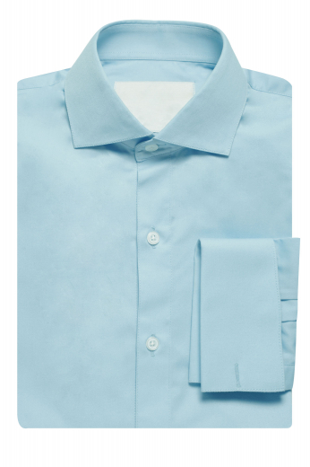 Dress corporately in this custom tailored men's suit shirt with an elegant yet casual bespoke semi-spread collar, standard tails, plain back and handmade squared edge French cuffs made by expert tailors. 