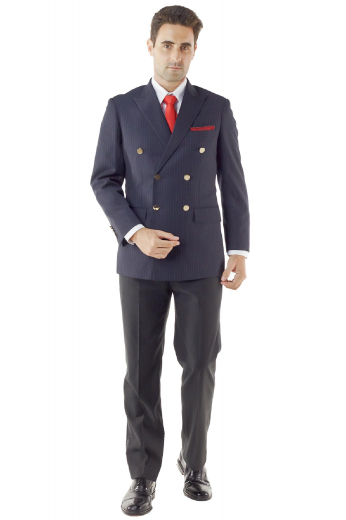Mens Custom Made Naval Style Blazer Step out with confidence in this custom made classic naval style men’s blazer, handmade to perfection with embossed gold buttons. This made to measure men’s blazer has a two-button closure with six button stance, side vents, flap pockets, four internal pockets and a comfortable but tailored cut.