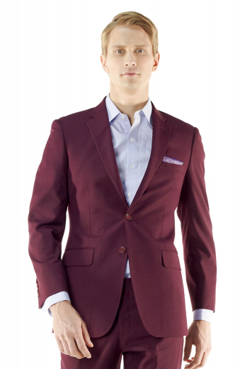 This custom made men's suit jacket is made to measure by our expert tailors in a deep burgundy wool. This bespoke suit jacket comes with handmade upper welt pocket and made to order standard armholes. Great to pair with almost any color of pants!