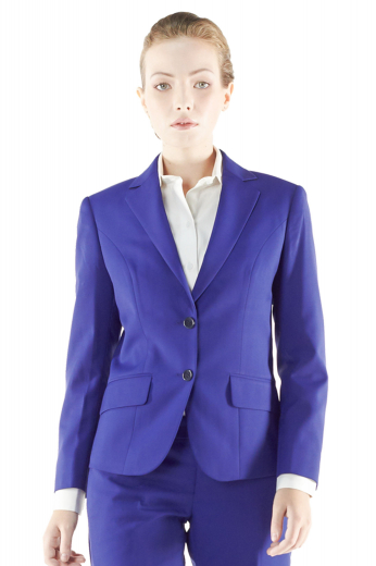 Royal Blue Handmade Blazers For Women Perfect party formals with stunning made to measure hand molded shoulders, tailor made notch lapel collars, two front closure buttons, four black buttons on the sleeves cuffs and tailored two lower pockets with flaps. These handmade royal blue blazers look ravishing with custom pants and pencil skirts.
