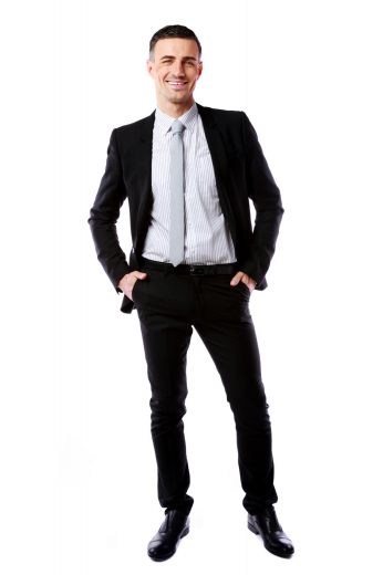 Young and Bold is what it’s all about for this mens suit custom tailored in black. A tailored suit with slim cut single breasted jacket and handmade low rise flat front pants - order it online to be custom made by our expert mens tailors. A suit to be proud of!