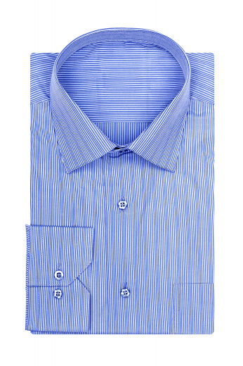 Mens Tailor Made Gorgon Stripe Dress Shirt Tailor made mens shirt in blue gorgon stripes. It features one tailored pocket, made to measure metered barrel cuff and custom tailored French front.