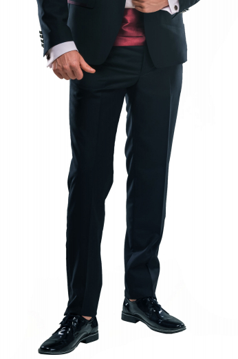 Mens Custom Made Lightweight Pants A pair of custom made slim cut flat front formal pants made elegantly by skilled tailors, these handmade midnight blue pants made out of a lightweight wool and cashmere blend. They feature made to order slash pockets and tailor made hand sewn cuff hems.
