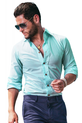 Mens Handmade Slim Fit Light Blue Business Shirt This mens tailor made light blue business shirt in supima cotton is a perfect office wear that you can wear to interviews and meetings. This mens handmade slim fit light blue dress shirt has 3 inch wide collar points, a stunning placket front and comfortable plain back, 2 stunning rounded barrel cuffs, and standard tails. You can wear this mens bespoke slim fit formal shirt with mens bespoke slim fit dress pants for a dashing look. Buy this mens handmade light blue cotton shirt at My Custom Tailor at rates that you can afford.
