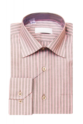 This absolutely classic mens tailor made striped salmon dress shirt in Supima cotton is perfect for interviews and daily office work. This mens handmade striped business dress shirt has a full spread collar with 3 inch collar points. With iconic features like perfectly rounded mitered barrel cuffs, a standard yoke, and standard tails, this mens handmade striped cotton dress shirt also has 1 standard upper pocket on the left. Buy this stunning mens tailor made striped cotton dress shirt at My Custom Tailor at low rates.