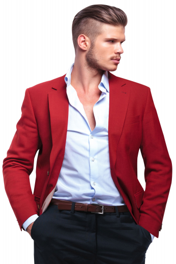 Mens Tailor Made Slim Fit Red Blazer This mens handmade red blazer in wool gabardine is an ideal office wear for meetings and interviews. This mens custom made slim fit jacket features 2 front close buttons, 2 3-inch-wide notch lapels with 1 boutonniere on the left lapel, and hand moulded shoulders. With a sophisticated single breasted pattern, this mens made to order wool blazer features 1 upper welt pocket and 2 stunning double piped lower pockets. You can buy this mens tailor made slim fit red blazer at My Custom Tailor to flaunt a dapper look at work.