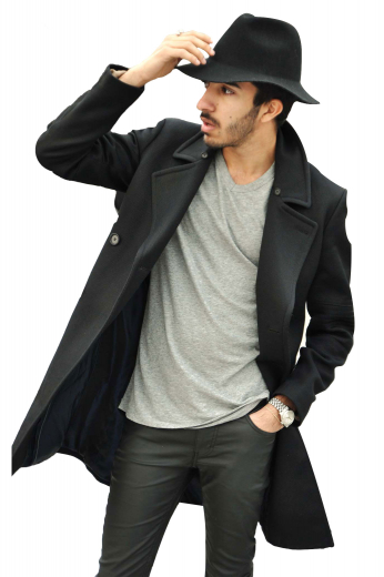 Mens Made To Order Double Breasted Overcoat This trendy mens handmade black overcoat in cashmere wool has a comfortable fitting. With a double breasted pattern, this mens bespoke wool overcoat features 6 front buttons with 3 to close, 2 3½-inch-wide edge stitched notch lapels with a boutonniere on the left lapel, and 2 slanted edge stitched lower pockets. You can buy this mens made to order double breasted overcoat at My Custom Tailor and wear it to all formal events and corporate parties.