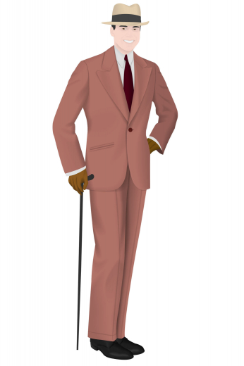Custom Made Athletic 1930 Vintage Mens Suit Custom Made Athletic 1930's Vintage Style Men's Suit with Pleated Pants. The suit features athletic form with wide shoulders, narrow waist, and full legs Pants for the style of the decade. The jacket is hand-tailored by skilled professionals with classic one-button full-cut design, slanted double piped pockets and wide flattering peak lapels, it is then paired with a pair of vintage style double pleated pants with a full cut loose fit.