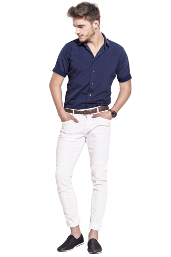Mens Bespoke Dark Blue Short Sleeves Shirt Settle your desire for an iconic formal look by wearing this trendsetting mens custom made dark blue shirt. Fabricated with high-quality cotton, this mens handmade slim fit bespoke shirt is designed to flaunt half sleeves with cuffs. It is a super elegant formal with a plain back and plain front adorned with a 2-inch-wide ultra stylish semi spread collar. Order online at My Custom Tailor to buy this mens made to order shirt to wear to work daily.
