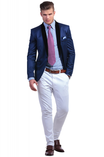 Mens Bespoke Slim Fit Royal Blue Dinner Jacket Get ready for important meetings and formal events with this elegant mens custom made blue tuxedo jacket made with satin and wool. It is an ideal mens bespoke dinner jacket that flaunts a shawl collar with satin facing lapels for class and sophistication. It is ultra comfortable and features a slim cut finish festooned with 1 front closure button, 1 upper welt pocket, and 2 lower flapped pockets. Order online at My Custom Tailor and be the trendsetter like no one else is with this single breasted breathtaking tuxedo jacket.