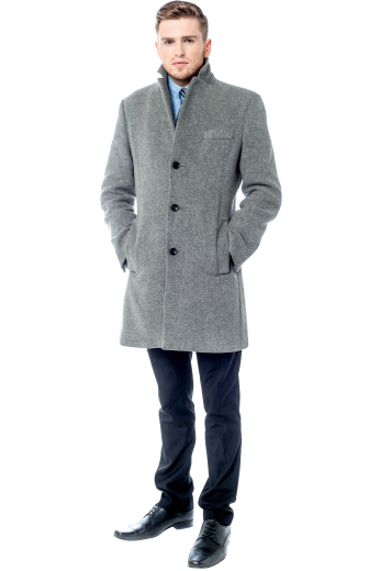 Mens Silver Grey Custom Made Coat This men's stylish grey coat is tailor made in a fine wool and tweed and cut to a slim fit, featuring a single breasted button closure and edge stitched pockets. It is a fashionable winter coat, sure to become a favorite in your winter wardrobe!