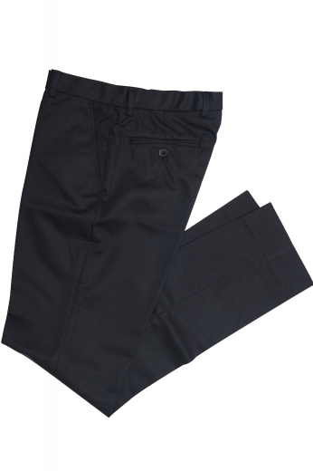 Mens Custom Made Dark Blue Bespoke Trouser This men's custom black trouser is made to measure in a fine wool blend and cut to a slim fit, featuring slash pockets and a flat front pleat.