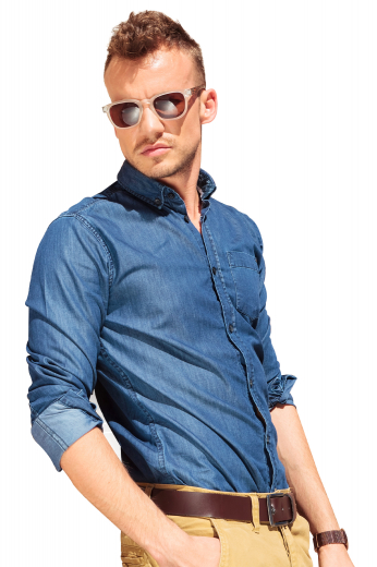 Mens Chambray Denim Petrol Blue Custom Shirt This men's chambray denim shirt is tailor made in a fine italian linen and cut to a slim fit, featuring an ainsley collar and rounded barrel cuffs. It is a perfect casual wardrobe staple, made to fit you perfectly.