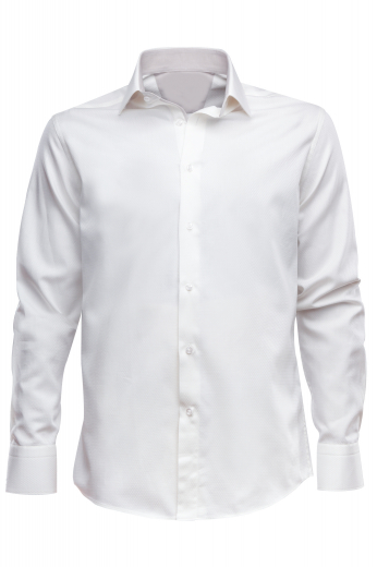 Mens Custom Tailored Clean Cut White Button Down This men's slim cut white button down is tailor made cut to a perfect fit. It is made to measure in a fine linen blend and features an ainsley collar and rounded barrel cuffs.