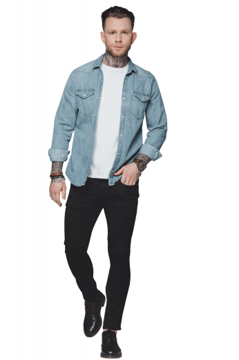 Mens Slim Cut Denim Blue Tailored Shirt This men's slim cut shirt is tailor made in a fine wool blend and features an ainsley collar, placket front and rounded barrel cuffs. It is sure to become a staple in your wardrobe.