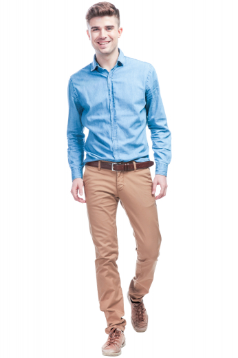 Mens Blue Tailored Classic Button Down This men's tailor made slim cut button up featuring an ainsley collar and rounded barrel cuffs. It is perfect for all casual occasions.