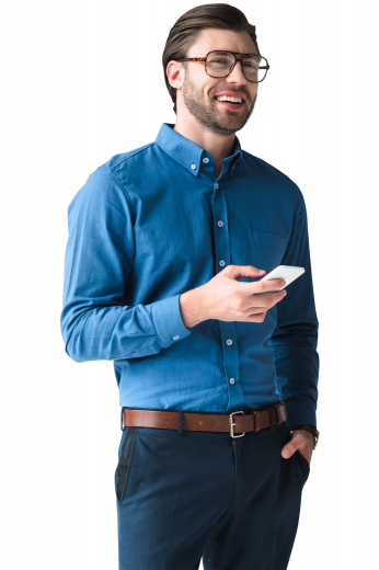 Mens Blue Bespoke Button Up A custom tailored men's slim cut shirt made to measure and flatter you in a classic button down collar with stunning rounded barrel cuffs and a classic pocket on the left, custom made with a placket front and a box pleated back. This shirt doubles as a great casual and office shirt.