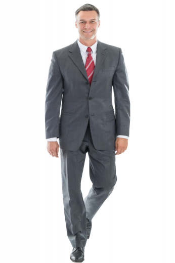 Mens Charcoal Expert Made Suit This grey men's suit is tailor made in a fine wool blend and cut to a slim fit, featuring a single breasted button closure, notch lapels, and slash pockets, perfect for all business events.
