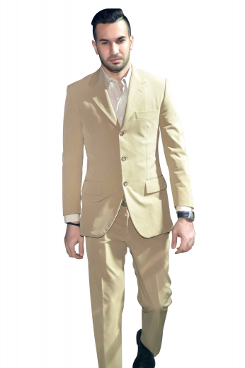 This men's suit is tailor made in a fine wool blend and cut to a slim fit, featuring a single breasted button closure, notch lapels, and slash pockets. 