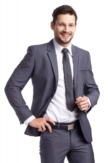 This handsome grey men's pant suit is tailor made in a fine wool blend and cut in a slim fit, featuring notch lapels, two button single breasted button closures, and slash pockets.