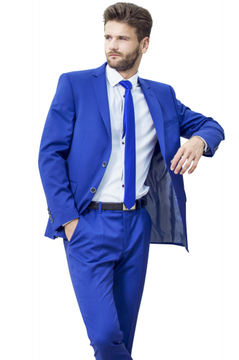 This men's pant suit is tailor made in a fine wool blend and cut to a slim fit, featuring a single breasted button closure, peak lapels, and slash pockets. 