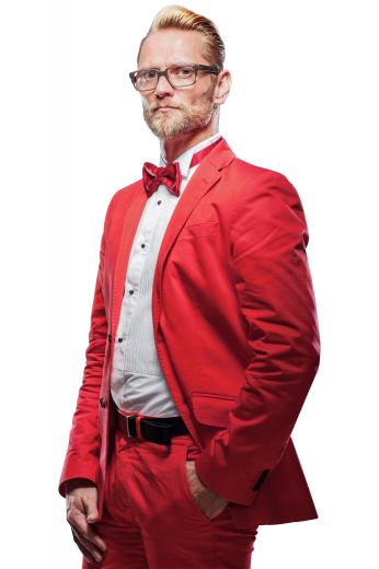 This bold red men's pant suit is tailor made in a fine wool blend and cut in a slim fit, featuring satin notch lapels, single breasted button closures, and slash pockets. 