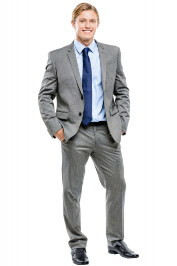 Grey Mens Hand Tailored Pant Suit This grey men's pant suit is tailor made in a fine wool blend and cut in a slim fit, featuring satin notch lapels, single breasted button closures, and slash pockets.