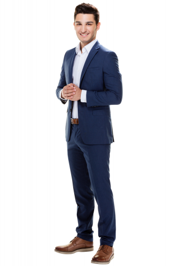 This men's pant suit is tailor made in a wool blend and cut to a slim fit, featuring a single breasted button closure and handstitched lapels and pockets. 