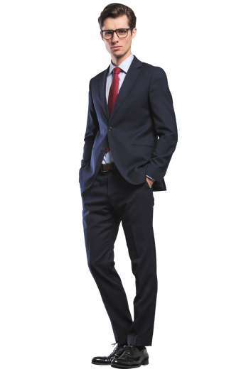 Custom Tailor Made Mens Midnight Blue Wool Set This pant suit is tailor made in a slim fit and in a wool blend, featuring a single breasted button closure, notch lapels, and handstitched lapels and pockets.