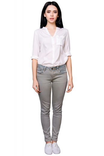 This custom made to measure women's blouse is made with an open and stylish mandarin collar, a practical pocket, and rounded barrel cuffs, perfect for office days. 
