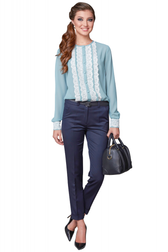 Custom Hand Tailored Custom Made Blue Blouse A cute hand tailored women's baby blue custom tailored blouse with stunning intricately tailored lace detailing. This casual women's blouse is custom made with matching buttons, perfect to pair with jeans for day outings.