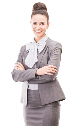 This knee length skirt suit is beautifully tailored to a sleek fit. It is custom made with a single breasted closure and a knee length pencil skirt. The women's custom suit jacket is a slim cut hip length jacket with a single breasted one button closure and a low gorge.